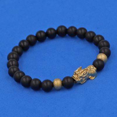 Chuỗi đeo tay Gỗ Mun 6 ly cẩn Tỳ Hưu inox vàng VGMTHHBV6