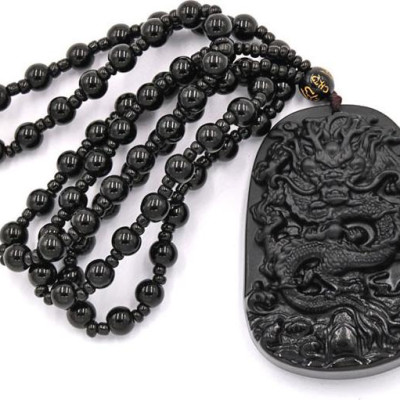 Vòng cổ tượng Rồng đá thạch anh đen DTRD15