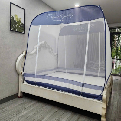 Màn Chụp , Mùng Chụp Cao Cấp Mộc Miên Đỉnh Vuông - Kích Thước 2,2mx2m ( Xanh Xám 3 Đường Kẻ )