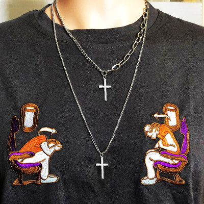 Vòng cổ hip hop chữ thập kép nam nữ phụ kiện thời trang đường phố cá tính