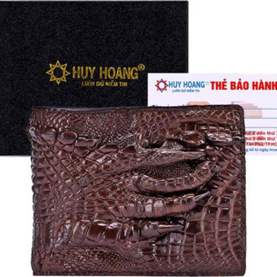 Ví Nam Da Cá Sấu Gù Chân Huy Hoàng HT2235 (12.5 x 10 cm) - Nâu Đất