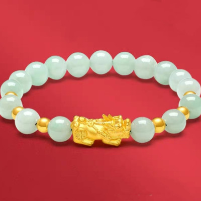 Vòng tay nữ vòng tay may mắn đá cẩm thạch AAA 8mm gắn tỳ hưu hút Lộc Tài Duyên