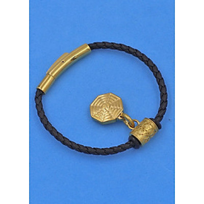 Vòng tay dây da khóa inox cao cấp size 3 ly mix Bát Quái inox vàng - Vòng tay Bát Quái - Vòng size nhỏ phù hợp cho nữ