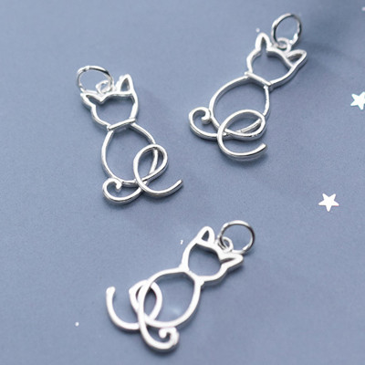 Combo 2 cái charm bạc viền hình con mèo treo - Ngọc Quý Gemstones