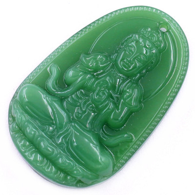 Mặt dây chuyền Phật Đại nhật như lai đá xanh 2.2 x 3.6cm ( size trung ) kèm vòng cổ dây da xanh lá + móc inox, Phật bản mệnh