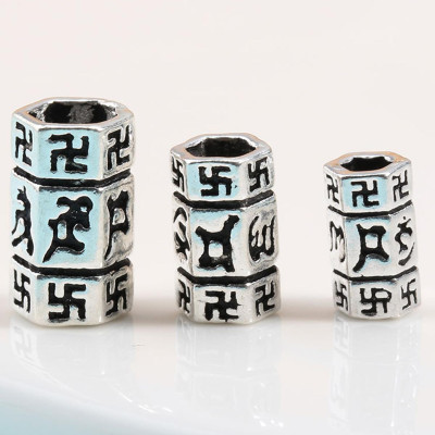 Combo 2 cái charm bạc hình trụ 6 cạnh khắc lục tự đại mình chú xỏ ngang - Ngọc Quý Gemstones