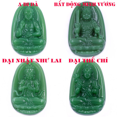 Mặt dây chuyền Phật Đại nhật như lai đá xanh 2.2 x 3.6cm ( size trung ) kèm vòng cổ dây da xanh lá + móc inox, Phật bản mệnh