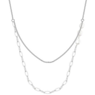 Dây chuyền vòng cổ titan hợp kim phối bất đối xứng hạt châu cá tính unisex nam và nữ