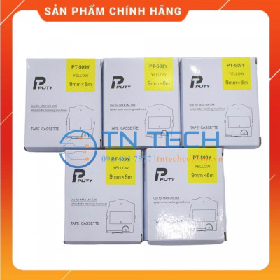Nhãn in MAX PT-509Y - Chữ đen nền vàng 9MM x 8M - Dùng cho máy in ống MAX [Hàng nhập khẩu]