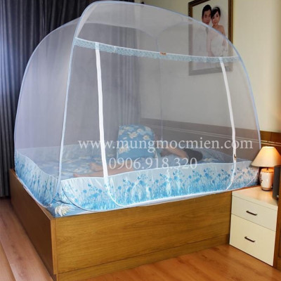 Mùng Chụp Mộc Miên - Tự Bung Đỉnh Rộng Có Viền Chân - Trăng Viền Xanh