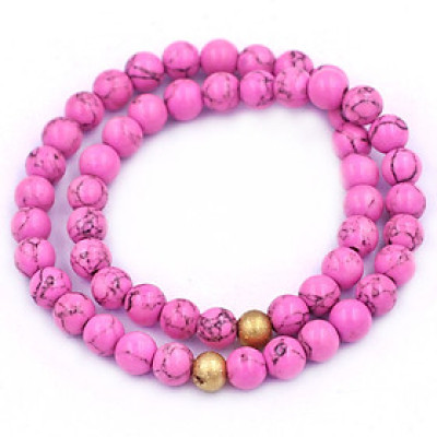 [Mệnh Hỏa, Thổ] Vòng Chuỗi Đôi 6 Ly San Hô Hồng Sọc Charm Bi Inox VSHHSHBD