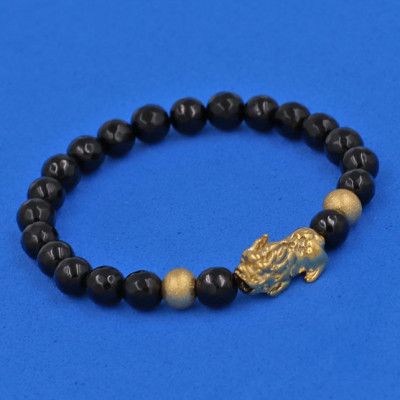 Vòng tay đá Thạch Anh Đen cắt giác 6 ly cẩn Tỳ Hưu inox vàng VTAEGTHHBV6 - hợp mệnh Mộc, mệnh Hỏa