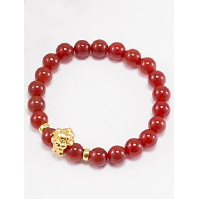 Vòng Tay Đá Mã Não Đỏ Charm Tuổi Tuất Bạc Mạ Vàng 24K Ngọc Quý Gemstones