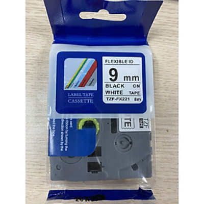 Nhãn in nhập khẩu TZF-FX221 9mm chữ đen nền trắng dùng cho máy in nhãn Brother P-Touch