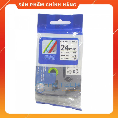 Nhãn In TZ2-S251 - Đen nền trắng 24mm x 8m - Dùng cho máy in BROTHER - AIMO - PUTY [Hàng nhập khẩu]