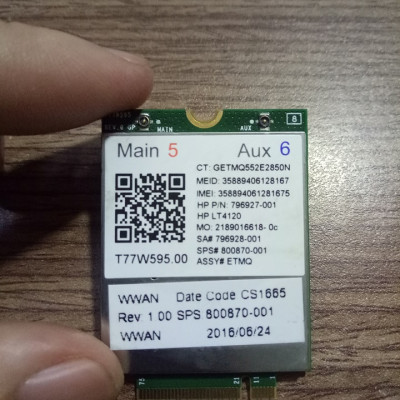 Card WWAN 4G HP lt4120 - dùng cho laptop HP 820 G3,840 G3, 850 G3,Folio 1040 G3, Zbook 14,15,17 (G3,G4) - Hàng chính hãng