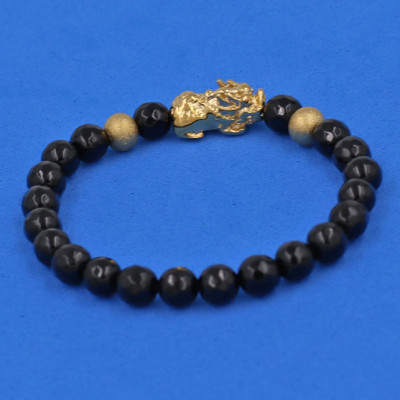 Vòng tay đá Thạch Anh Đen cắt giác 6 ly cẩn Tỳ Hưu inox vàng VTAEGTHHBV6 - hợp mệnh Mộc, mệnh Hỏa