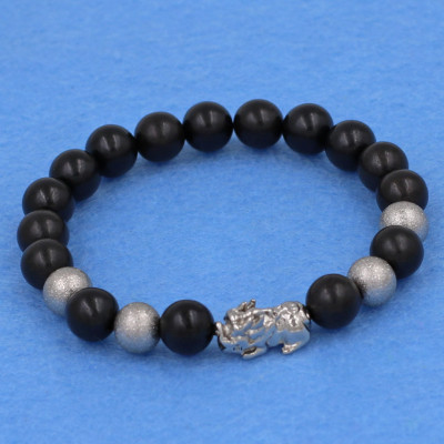 Chuỗi Đeo Tay Gỗ Mun 8 ly Charm Tỳ Hưu Inox Bạc VGMTHTB8