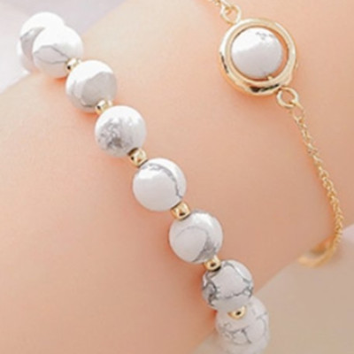 Bộ 2 vòng tay phong thủy đá san hô trắng 8mm mix bi tròn cao cấp cho Nữ cầu Lộc Tài Duyên