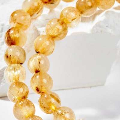 Vòng Chuỗi Hạt Đeo Tay 2 Lines Đá Thạch Anh Tóc Vàng Phối Charm Bạc (6mm) Mệnh Thổ, Kim Ngọc Quý Gemstones