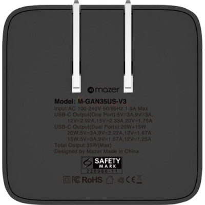 Cốc sạc Mazer GaNPrestige SuperMINI 35W 2Type-C M-GAN35US-V3 - Hàng chính hãng