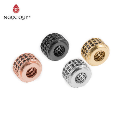 Combo 4 cái charm hợp kim hình trụ đính đá - Ngọc Quý Gemstones