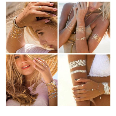 Hình xăm nhũ dán | henna tattoo ánh kim | hình xăm tạm thời | tattoo 3d thời trang xăm cổ tay Legaxi