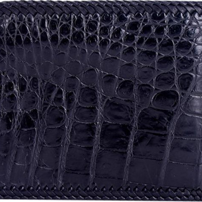 Ví Nam Da Cá Sấu Đan Viền Gai Bụng Huy Hoàng HT2254 (12.5 x 10 cm) - Đen