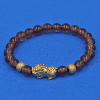 Chuỗi đeo tay đá Vân Rồng Nâu 6 ly cẩn Tỳ Hưu inox vàng VVRNTHHBV6 - hợp mệnh Kim, mệnh Mộc