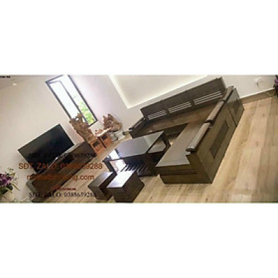 Bàn ghế tiếp khách góc chữ L Gỗ Sồi màu óc chó