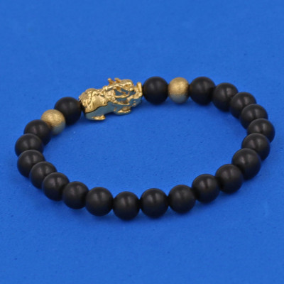 Chuỗi đeo tay Gỗ Mun 6 ly cẩn Tỳ Hưu inox vàng VGMTHHBV6