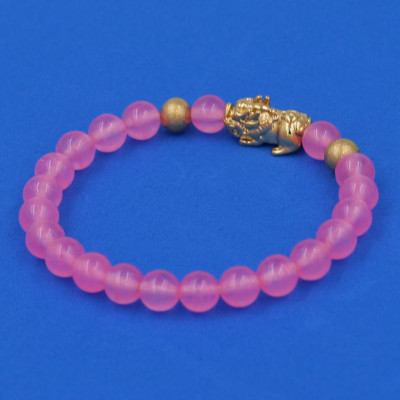 Vòng đeo tay Thạch Anh Hồng Phấn 6 ly cẩn Tỳ Hưu inox vàng VTAHPTHHBV6 - hợp mệnh Hỏa, mệnh Thổ