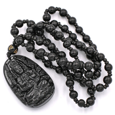 Vòng cổ Quan âm nghìn tay thạch anh đen 4.3cm DHTEB8