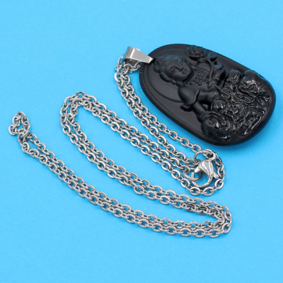 Vòng cổ Phổ Hiền Bồ Tát - thạch anh đen 3.6cm DITTEB2 - dây inox bạc - tuổi Thìn, Tỵ