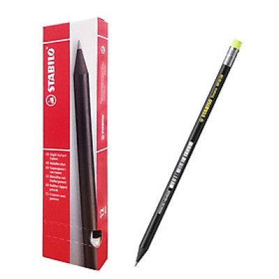 Hộp 12 cây bút chì gỗ STABILO Swano 2B thân đen (PC4918/12-2B) - Xanh lá