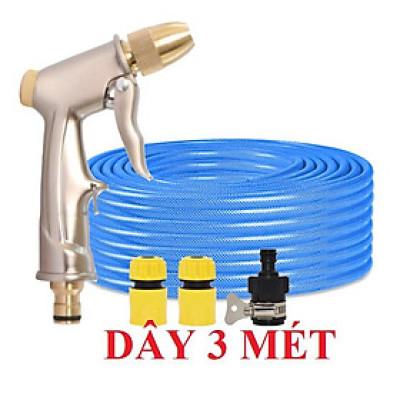 Bộ dây vòi xịt nước rửa xe,tưới cây ,tăng áp 3 lần,loại 3m,5m 206701-1 đầu đồng,cút,nối nhựa đen+  móc khoá