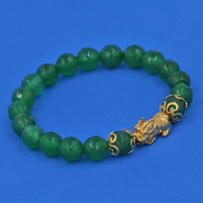 Chuỗi đeo tay Thạch Anh Xanh Lá cắt giác 8 ly - cẩn Tỳ Hưu Phong Thủy inox vàng VTAXLGTHHKV8 - hợp mệnh Hỏa, mệnh Mộc