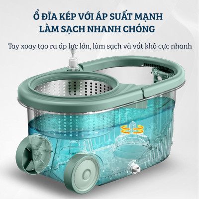 Bộ Cây Lau Nhà Tự Vắt Thông Minh Damas G720 - Chổi Lau Xoay 360 Độ, Giặt Sạch Vắt Khô Nhanh Chóng - Thiết Kế Nâng Cấp Bổ Sung Tay Kéo Giúp Di Chuyển Dễ Dàng - Chất Liệu Nhựa PP Cao Cấp Chống Mài Mòn Gia Tăng Thời Gian Sử Dụng - Hàng Chính Hãng