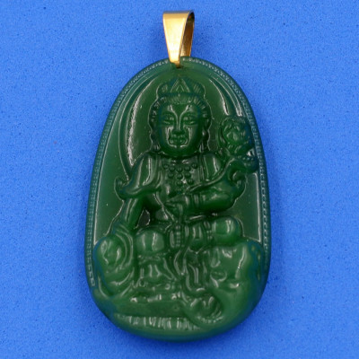 Mặt dây chuyền Bồ tát Phổ hiền xanh 4.3 cm kèm hộp nhung