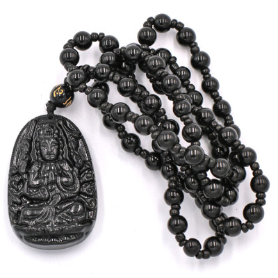 Vòng cổ Quan âm nghìn tay thạch anh đen 4.3cm DHTEB8