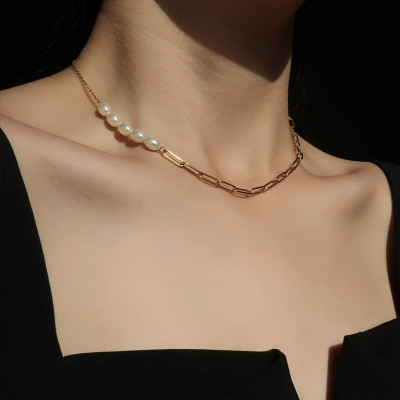 Dây chuyền vòng cổ kim loại hợp kim mix hạt châu nhân tạo sang chảnh nam và nữ cá tính