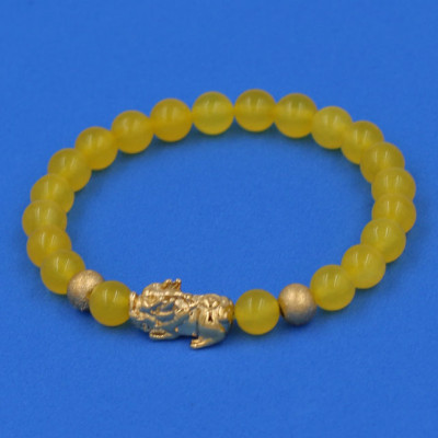 Vòng đeo tay Thạch Anh Vàng 6 ly cẩn Tỳ Hưu inox vàng VTAVTHHBV6 - hợp mệnh Kim, mệnh Thổ