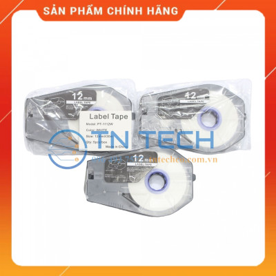Nhãn in CANON PT-1112W - Chữ đen nền trắng 12MM x 30M - Dùng cho máy in ống CANON [Hàng nhập khẩu]