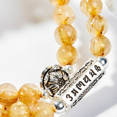 Vòng Chuỗi Hạt Đeo Tay 2 Lines Đá Thạch Anh Tóc Vàng Phối Charm Bạc (6mm) Mệnh Thổ, Kim Ngọc Quý Gemstones