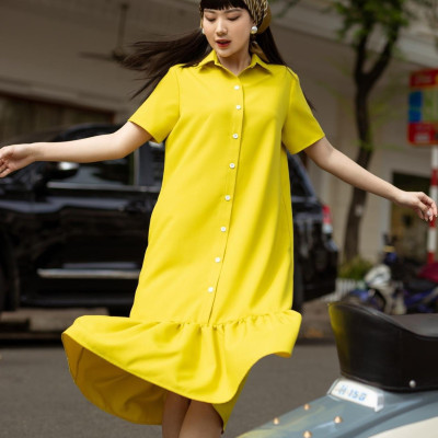 Đầm babydoll vàng chanh ngắn tay NGADO