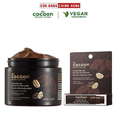 Combo Cà phê Đắk Lắk làm sạch da chết cơ thể Cocoon 200ml + Son tẩy da chết môi cà phê Đắk Lắk Cocoon 5g