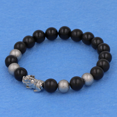 Chuỗi Đeo Tay Gỗ Mun 8 ly Charm Tỳ Hưu Inox Bạc VGMTHTB8