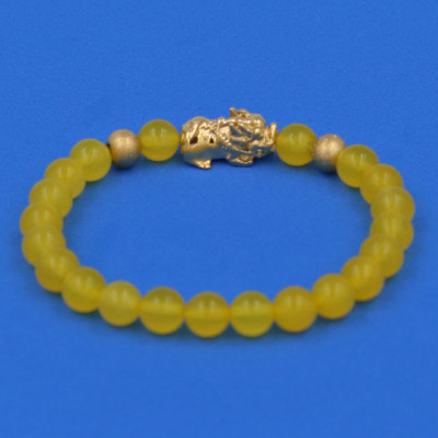 Vòng đeo tay Thạch Anh Vàng 6 ly cẩn Tỳ Hưu inox vàng VTAVTHHBV6 - hợp mệnh Kim, mệnh Thổ