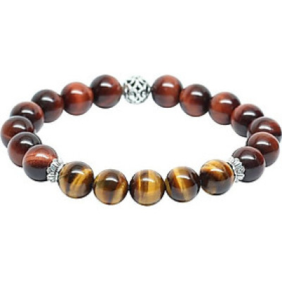Vòng Đá Mắt Hổ Vàng Mâu Mix Nâu Đỏ + Charm Bạc Ngọc Quý Gemstones VT105