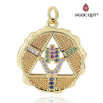 Charm hợp kim treo hình tròn phối bàn tay hamsa màu vàng - Ngọc Quý Gemstones